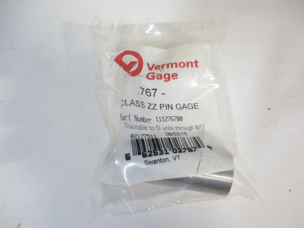 Vermont Gage (111176700) 0.767" Diam Class ZZ Plus Plug & Pin Gage 