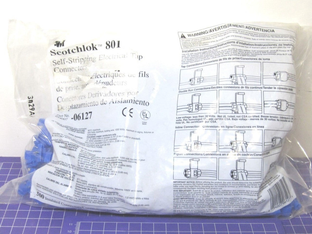 3M 06127 Scotchlok IDC 801 Connectors 18-16 AWG Solid 14AWG Stranded 500 Pieces