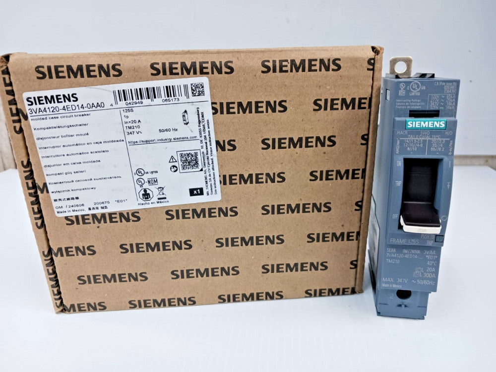 New Siemens 20 Amp Circuit Breaker 1 Pole 347 VAC /125 VDC 3VA4120-4ED14-0AA0