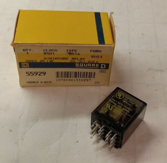 NEW SQUARE D 5 AMP MINIATURE RELAY 4PDT 120 VAC 28 VDC 120 V COIL 8501RS14