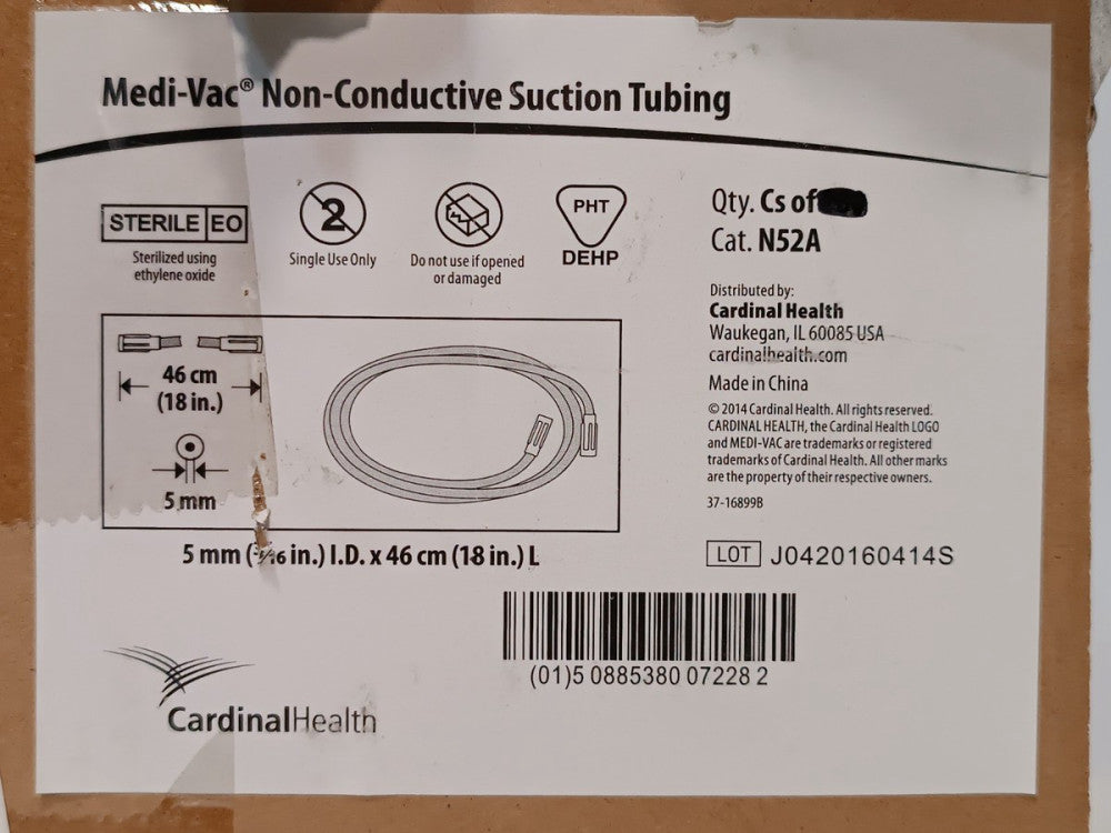 (80) Cardinal Health N52A Medi-Vac Non-Conductive Suction Tubing Single Use