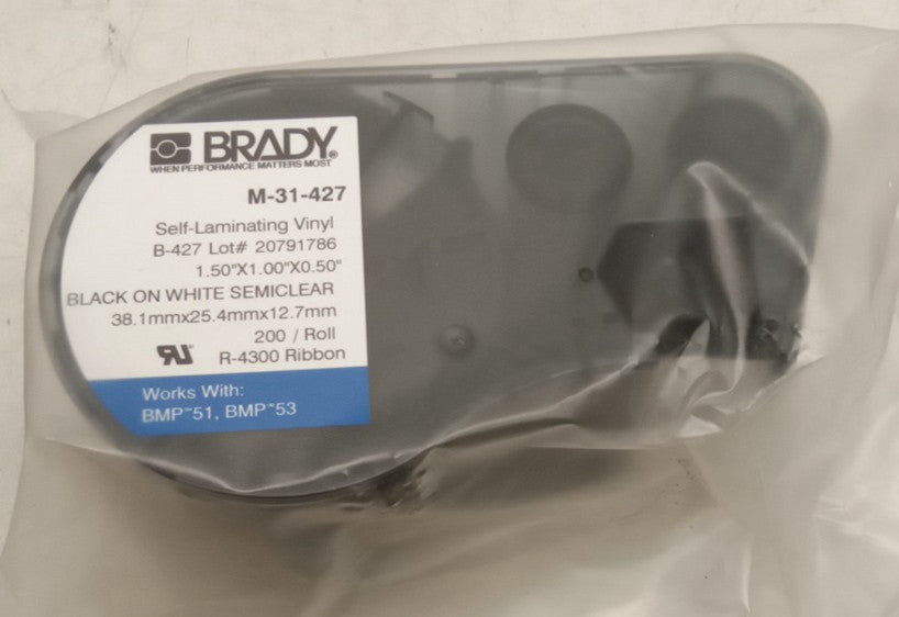 Brady M-31-427 Black On White Semiclear Self-Laminating Vinyl Label Roll