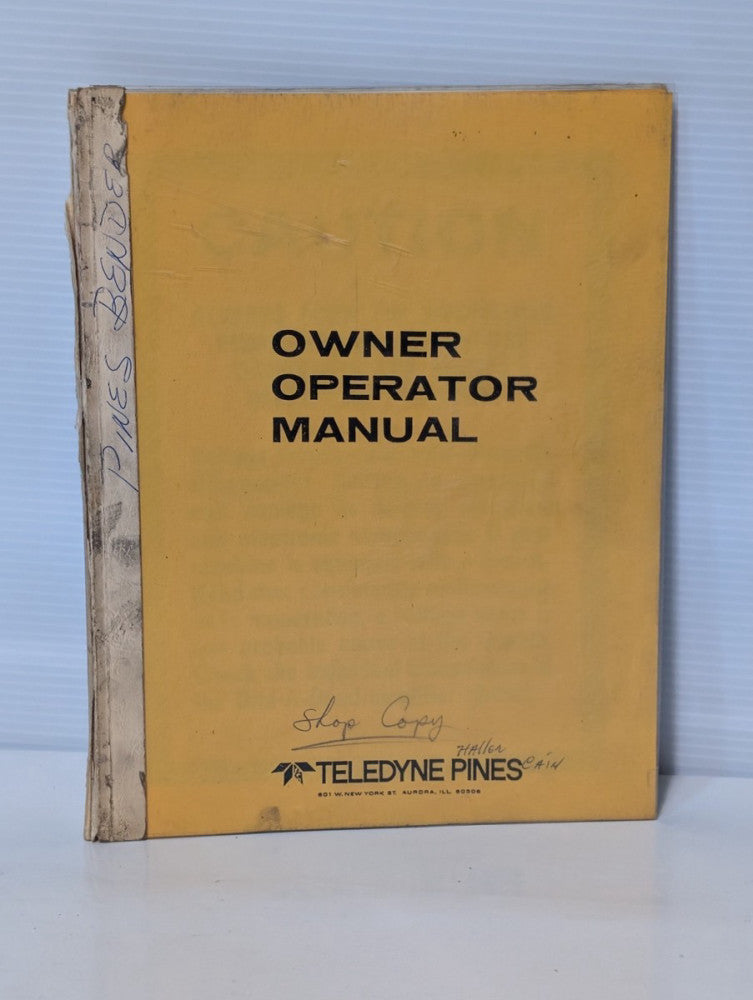 Teledyne Pines 3-T & 5-T Vertical Bending Machine Owner Operator Manual 1983