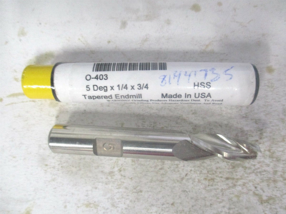 (O-403) 1/4" x 3/4" x 3/8" x 2-1/2" OAL 3-Flute HSS Tapered Square End Mill 