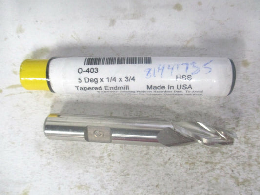 (O-403) 1/4" x 3/4" x 3/8" x 2-1/2" OAL 3-Flute HSS Tapered Square End Mill 