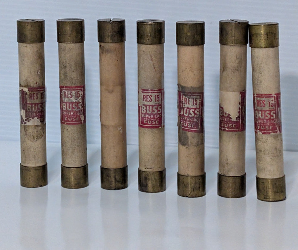 Lot of 7: Bussmann Buss RES-15 Super-Lag Renewable Fuses, 15 Amp, RES15