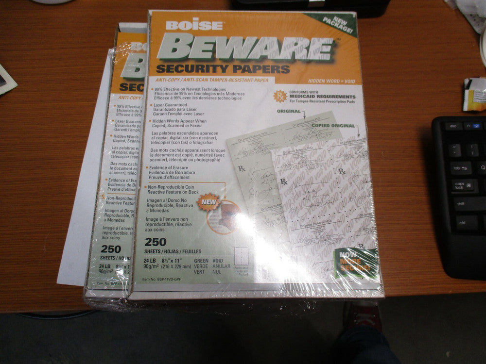 Boise Beware 8-1/2" x 11" Security Papers - 2 Packs of 250 Sheets / 500 Total