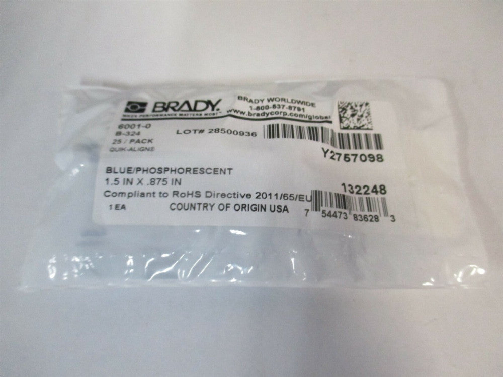 Brady (6001-0) 7/8" x 1" x 1-3/4" OAL Glow In The Dark 0 Number Label - Qty 25