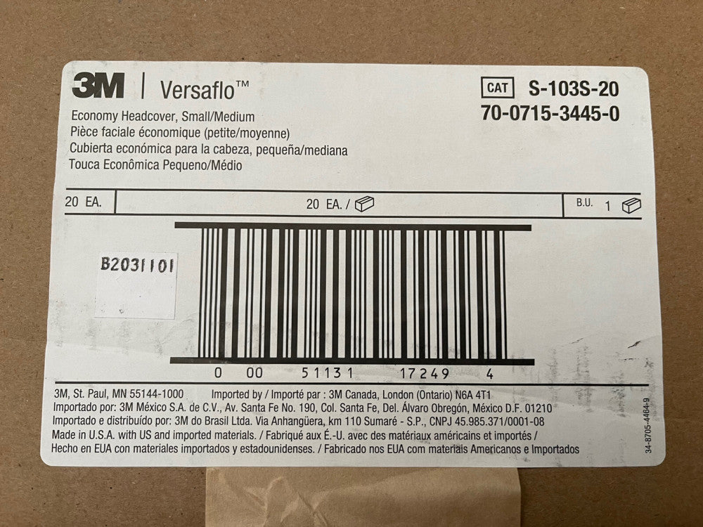 3M Versaflo Economy Headcover/ Hood, Small/Medium, S-103S-20, (CASE OF 20)