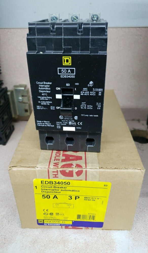 Square D EDB34050 50A 277/480V 18KAIC @ 480V 3p Circuit Breaker new out of box