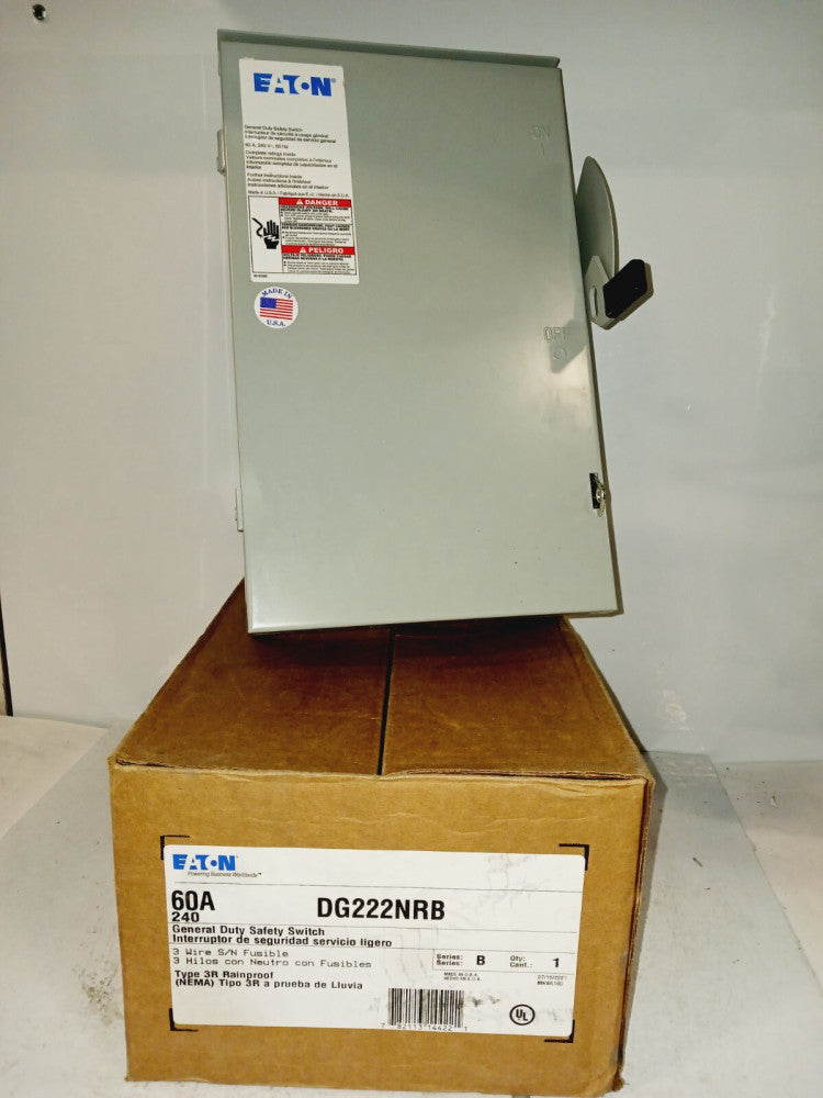 NEW EATON DG222NRB 60 AMP FUSIBLE GENERAL DUTY SAFETY SWITCH 2P/3W 240 VAC 3R