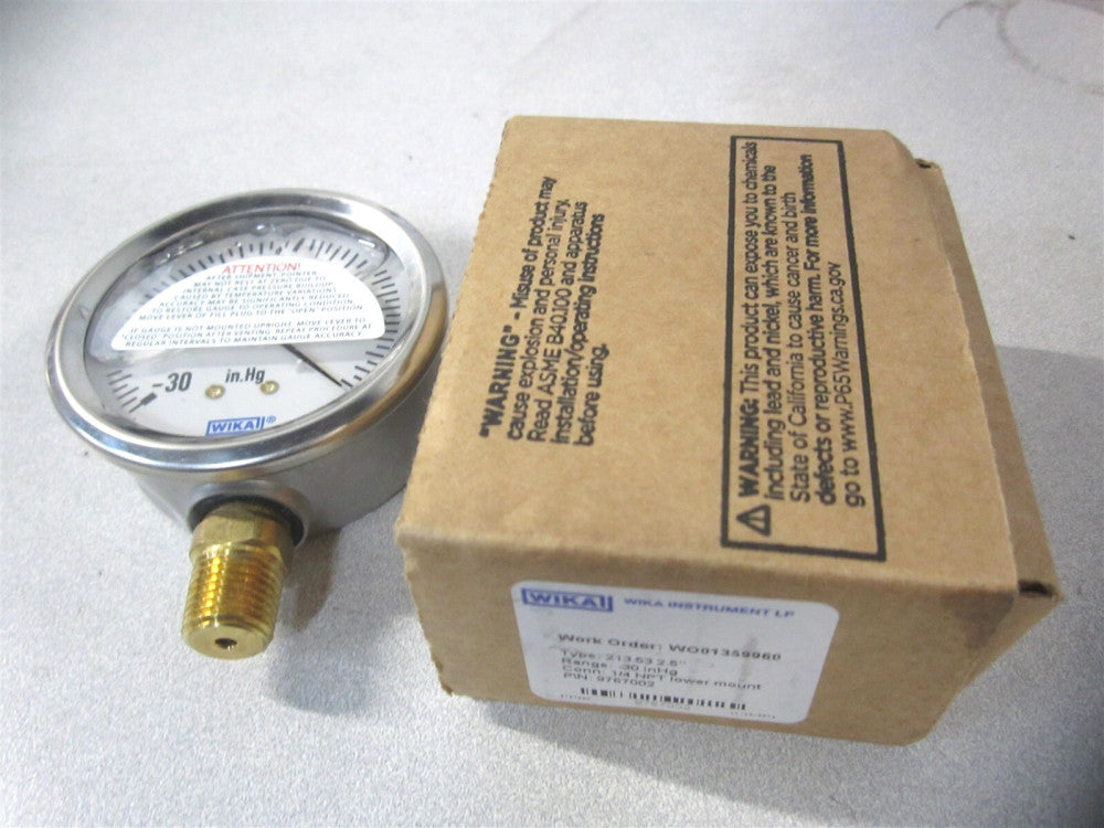 Wika (9767002) 2-1/2" 0 to 30 psi Lower Mount Liquid Filled Pressure Gauge 