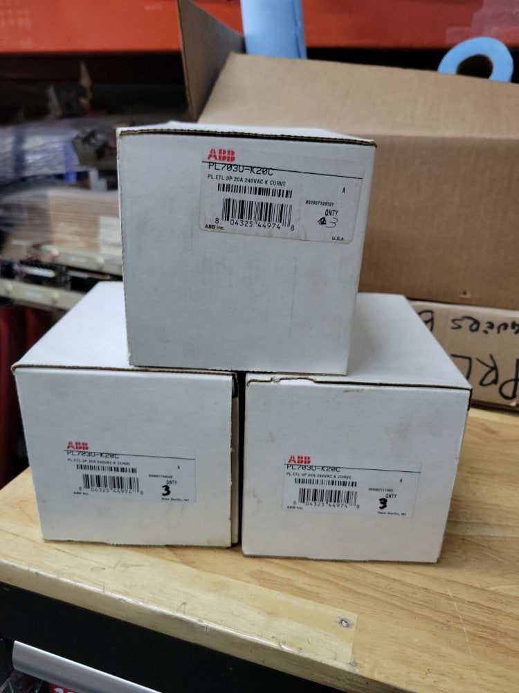 1 NEW ABB PL703U-K20 / PL703UK20  3POLE 20 AMP 240 VAC K CURVE CIRCUIT BREAKER