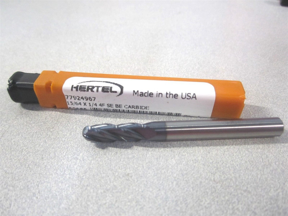 (B-427) 15/64" x 3/4" x 1/4" x 2-1/2" OAL Solid Carbide 4Fl Ball End Mill 