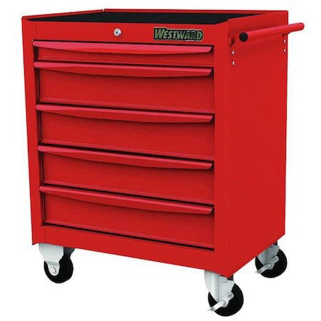 Westward 48Rj74 Westward Rolling Tool Cabinet, 5-Drawers, Gloss Red, 29" W X
