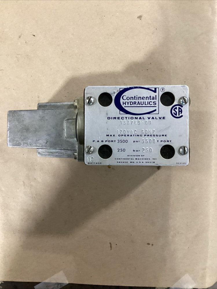 CONTINENTAL HYDRAULICS DIRECTIONAL VALVE 138769-DD 18WATTAGE
