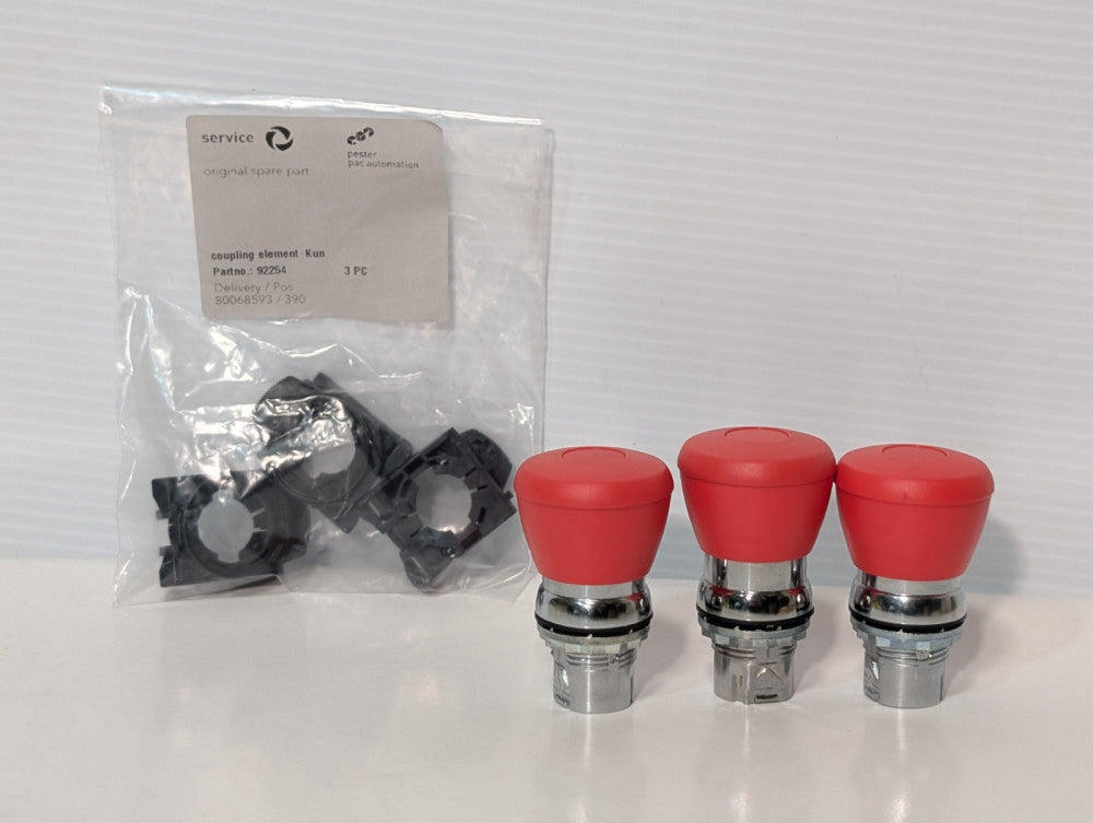 Lot of 3: Pester Pac Automation 92252/92254 Red Emergency Stop Buttons Kit
