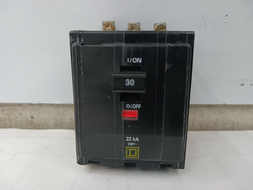 SQUARE D 30 AMP CIRCUIT BREAKER 3 POLE 240 VAC BOLT-ON QOB330VH