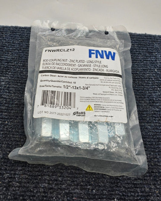 ( QTY 20 ) FNW® FNWRCLZ12: 1/2 in. Long Threaded Rod Coupling
