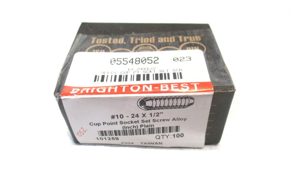 Brighton (101259) #10-24 UNC 1/2" OAL 3/32" Hex Cup Point Set Screw - Lot of 100