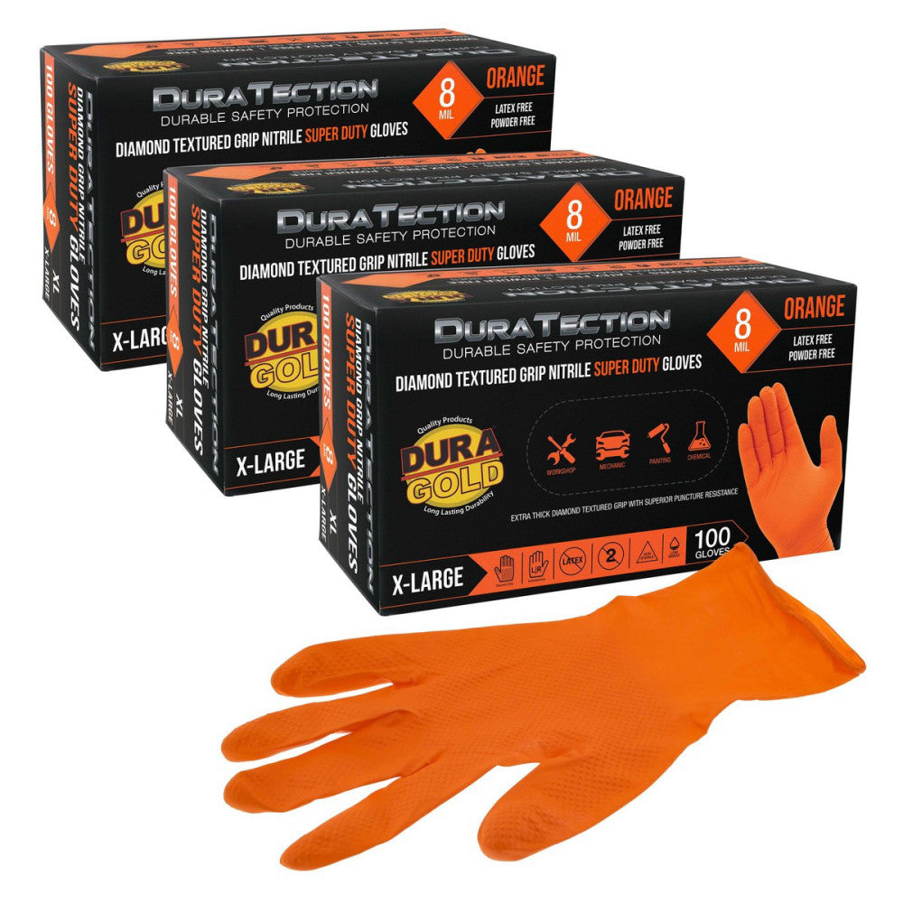 Duratection 8Mil Super Duty Diamond Textured Nitrile Gloves, 300 Gloves, X-Large