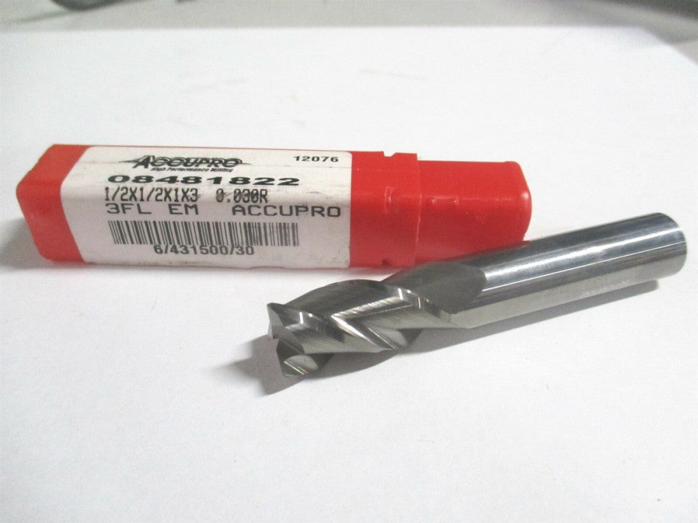 (12182066) 1/2 x 1" x 1/2" x 3" OAL Solid Carbide 3 Flute Corner Radius End Mill