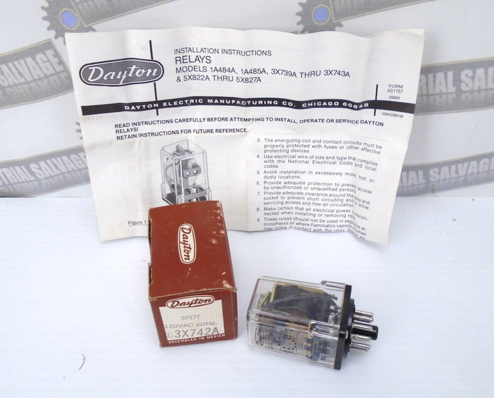 DAYTON - 3X742A - General Purpose Relay, 120V AC Coil Volts, Octal, 11 Pin, 3PDT