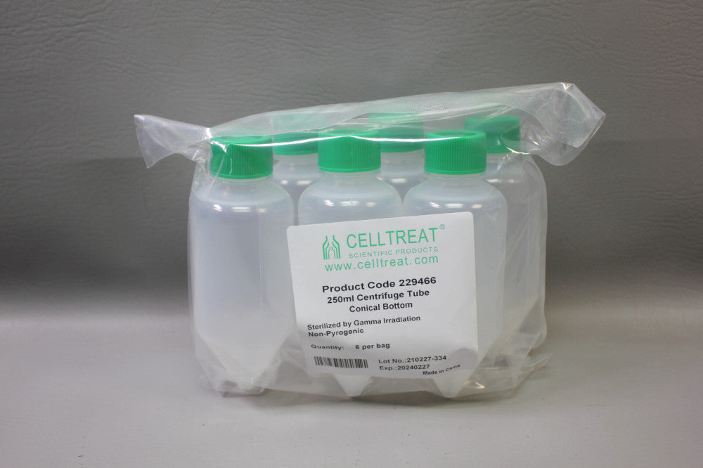 Case of 36 250mL Conical Bottom Centrifuge Tubes; Celltreat 229466