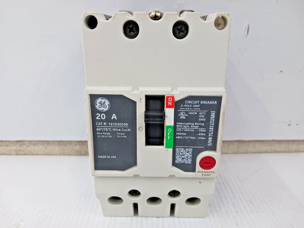 GE 20 AMP BOLT-ON CIRCUIT BREAKER 3 POLE 480Y/277 VAC TEYD3020B