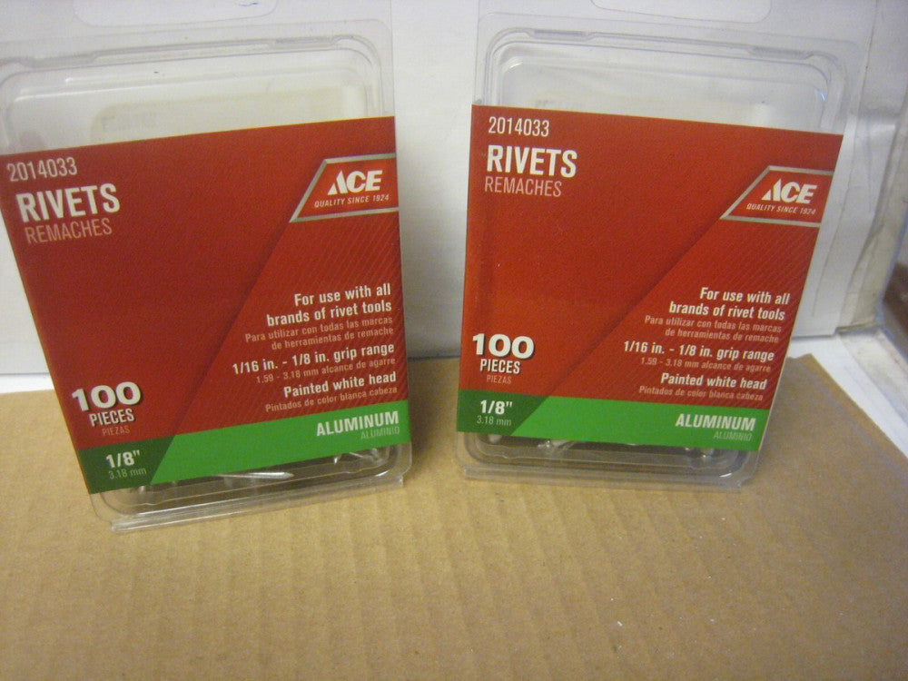 2 yes 2 packs of ACE 1/8" Aluminum WHITE Rivets 100 Pieces   (2014033)  FS