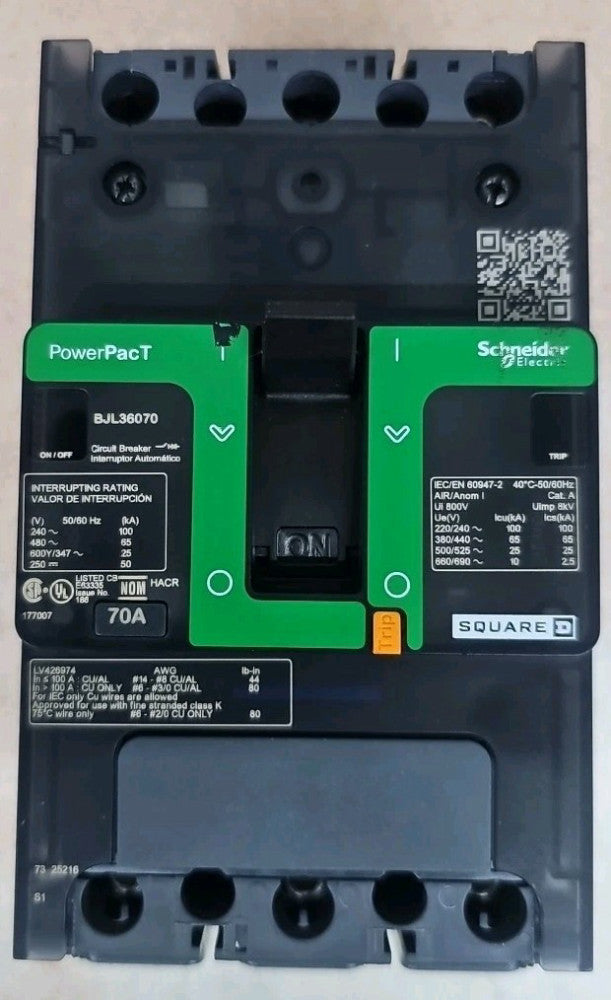 Square D NTO BJL36070 PowerPact Feed-Thru Circuit Breaker 70A 600Y/347V 3P