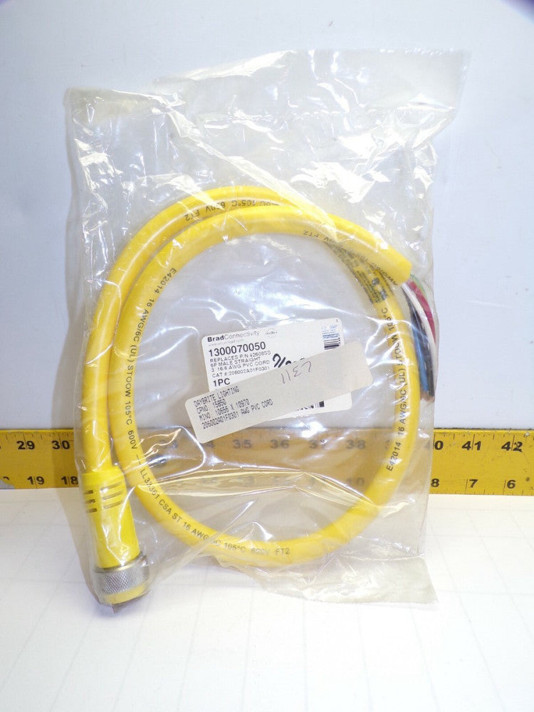 WOODHEAD 3' 16/6 AWG PVC CORD 6P MALE STRAIGHT  206002A01F0301 / 1300070050
