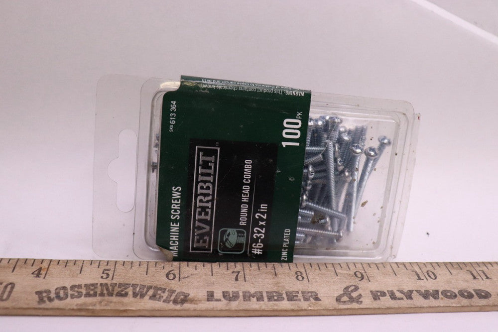 (100-Pk) Everbilt Phillips Flat Head Machine Screw Steel # 6-32 x 2" 803721