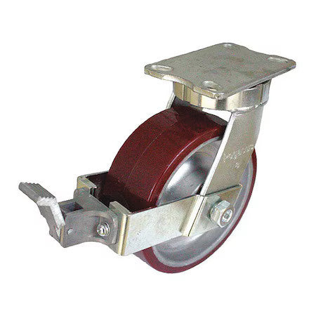 Zoro Select P27s-Ura080k-16-Wk Plate Caster,2550 Lb. Load,Red Wheel
