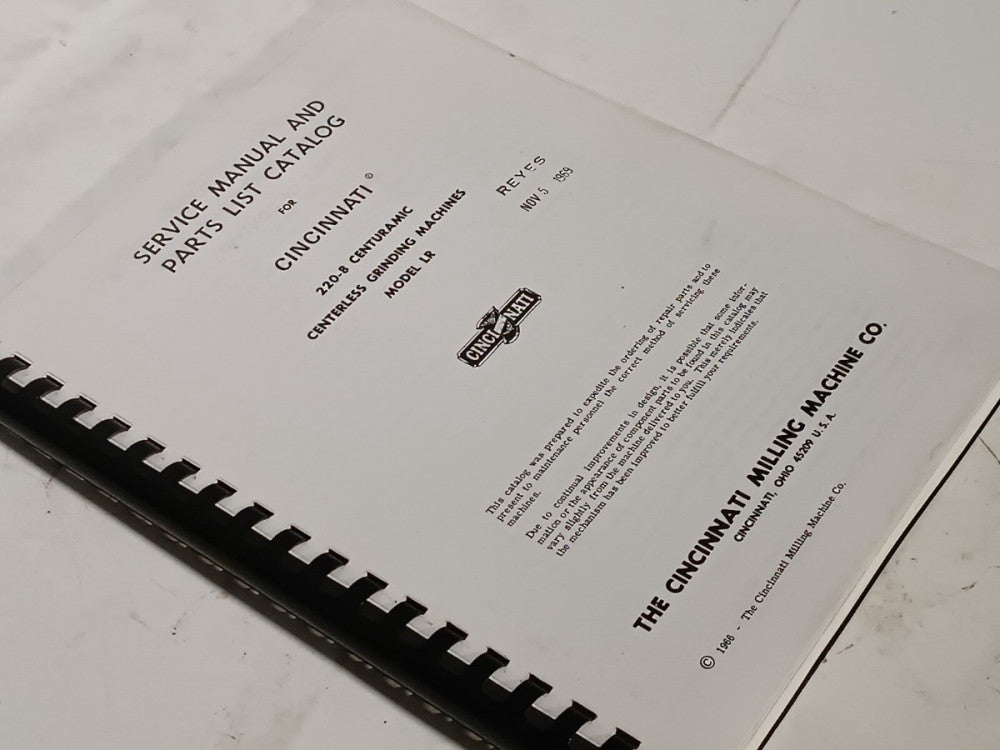 Cincinnati Milling Machine 220-8 LR Centuramic Grinder Service & Parts Manual