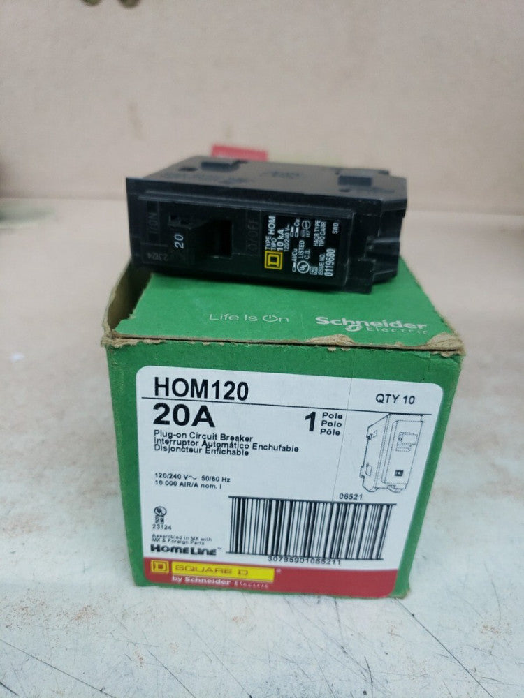 1) NEW SQUARE D HOM120 HOMELINE 1 POLE 20 AMP 120/240V BREAKER