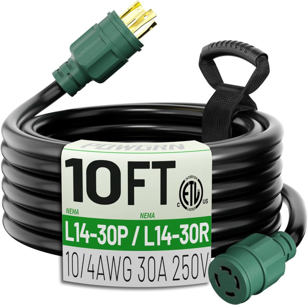 10 FT 30 Amp Generator Extension Cord 4 Prong, Heavy Duty NEMA 10FT, Black 