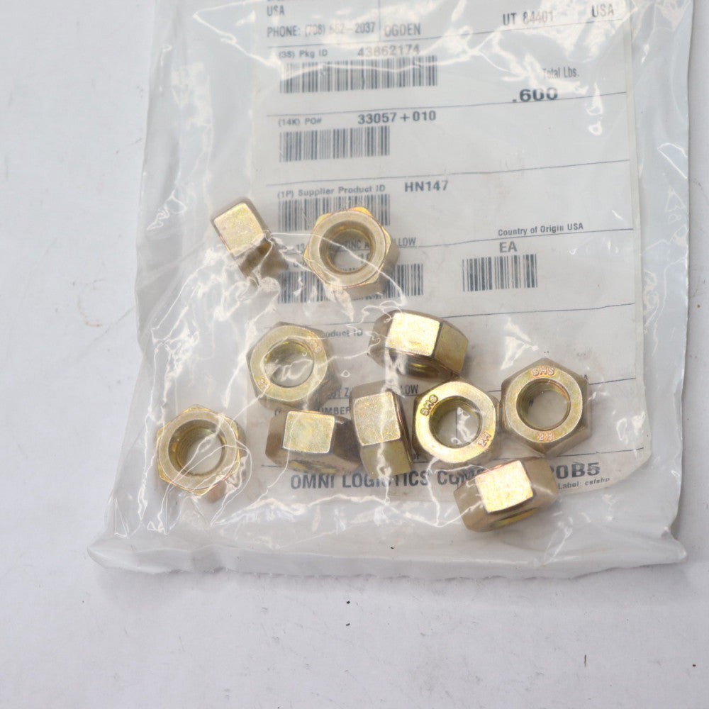 (10-Pk) Hex Nuts Yellow Zinc Steel 1/2"-13