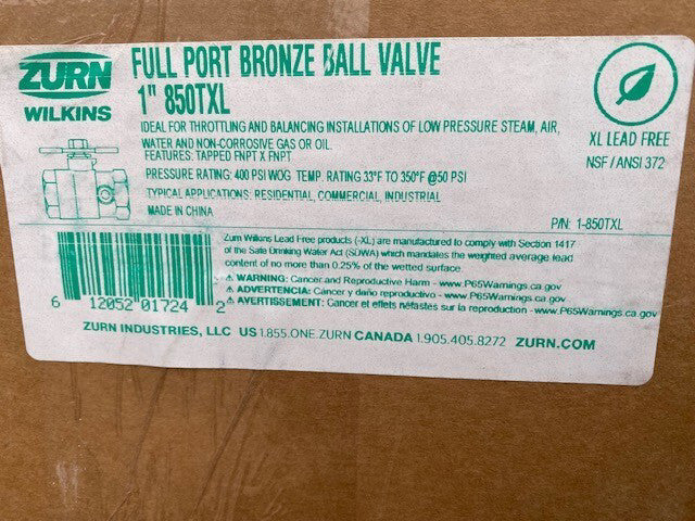 ZURN  1-850TXL FULL PORT BRONZE BALL VALVE (NEW)