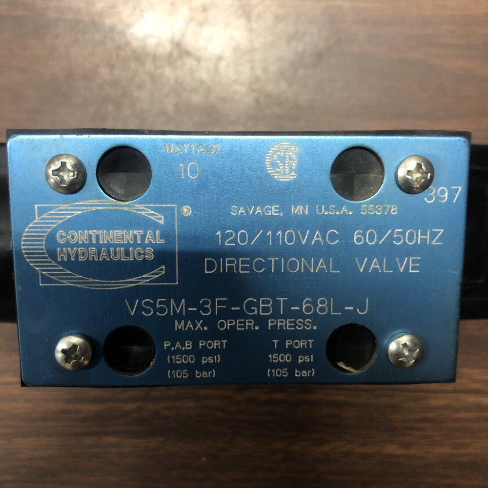 CONTINENTAL HYDRAULIC VALVE W.COIL NEW # VS5M-3F-GBT-68L-J CINNCINATI MILACRON