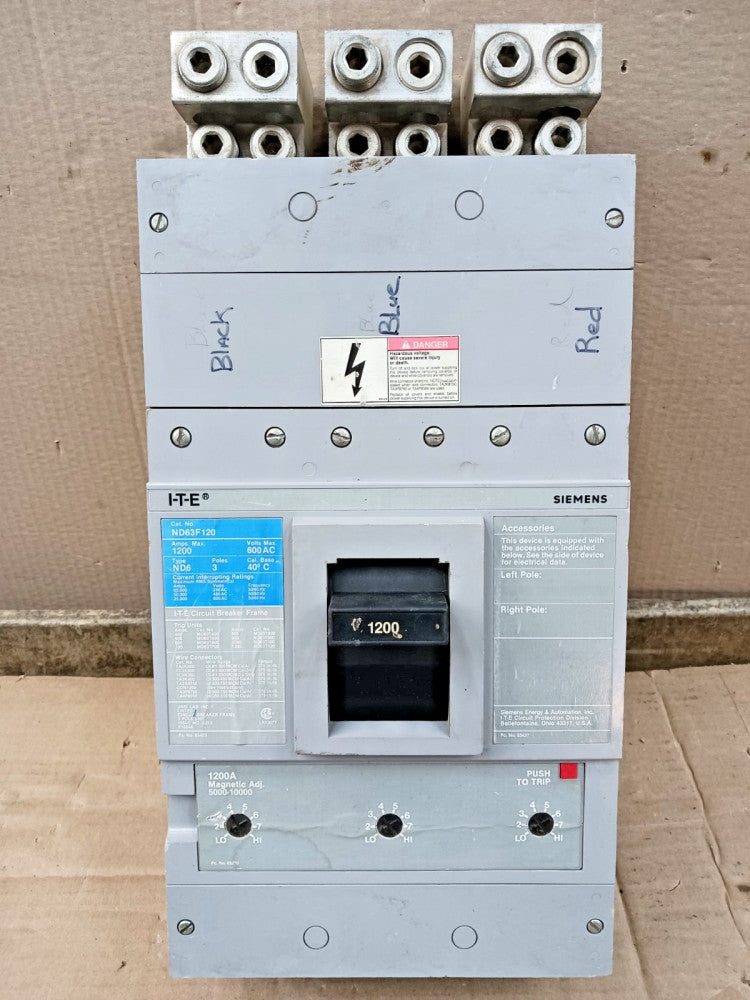 Siemens ITE 1200 Amp Circuit Breaker 3 Pole 600 VAC 50kA ND63F120