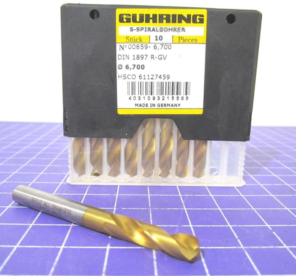 GUHRING 6.7mm HSCO 130° Point Heavy Duty Stub Length Drill Bits TiN Pack of 9