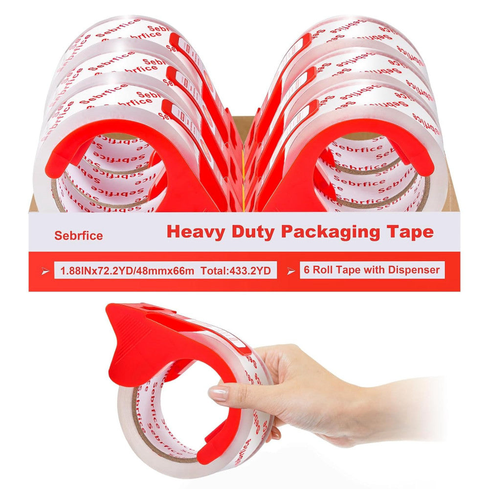 Heavy Duty Shipping Packing Tape, Clear Packaging 1.88 in x 72.2 yds, (6 Pack).