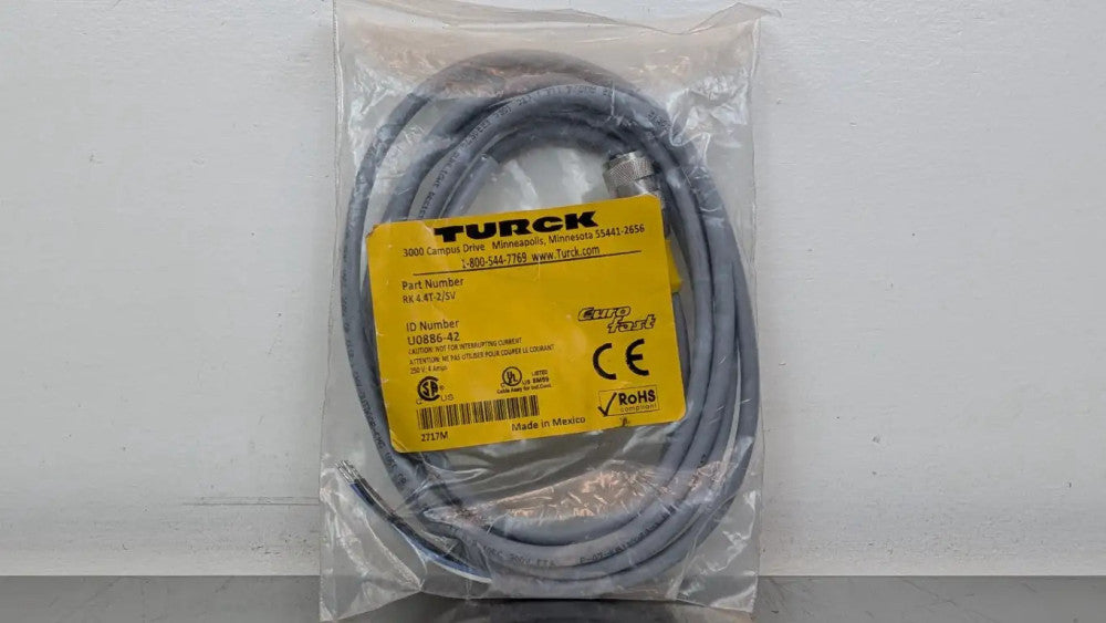 Turck RK 4.4T-2/SV Cordset U0886-42 4-Wire 5-Pin M12 Female Straight 250V 4A
