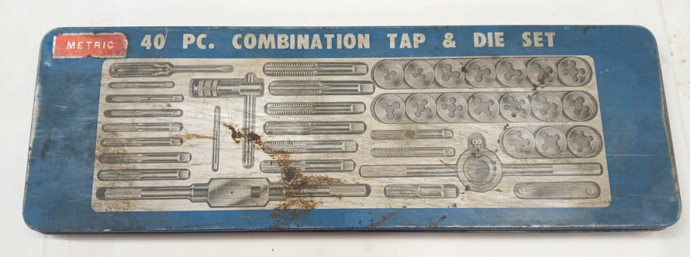 METRIC 40 PC COMBINATION TAP & DIE SET W/METAL CASE ( MISSING 7 PIECES)