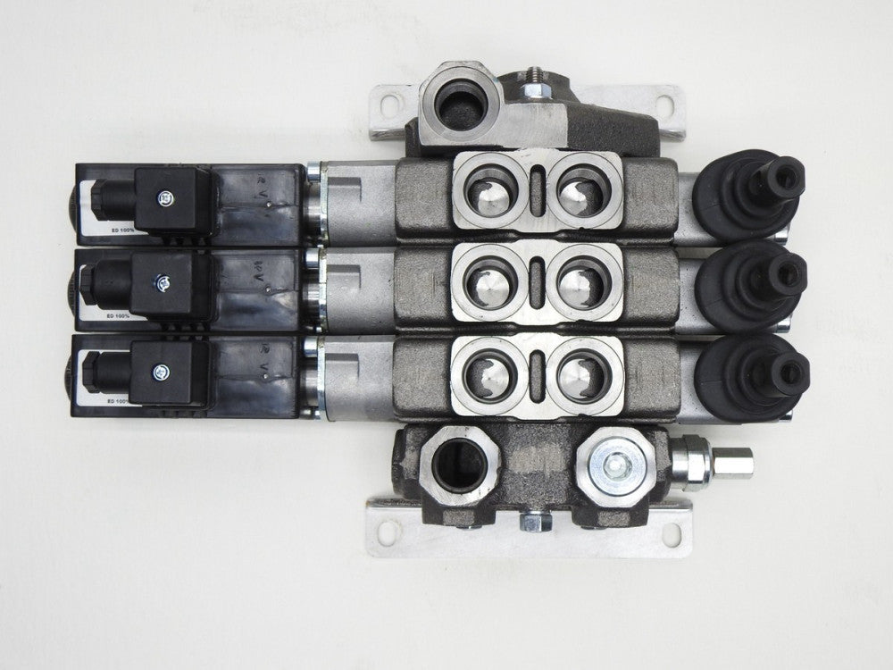 3 Spool Hydraulic Control Valve w/ 12VDC 2-W-1-W-3 Coils HPC Valve - NOB NEW!