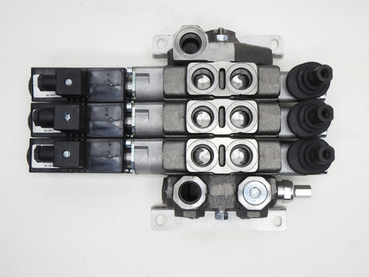 3 Spool Hydraulic Control Valve w/ 12VDC 2-W-1-W-3 Coils HPC Valve - NOB NEW!