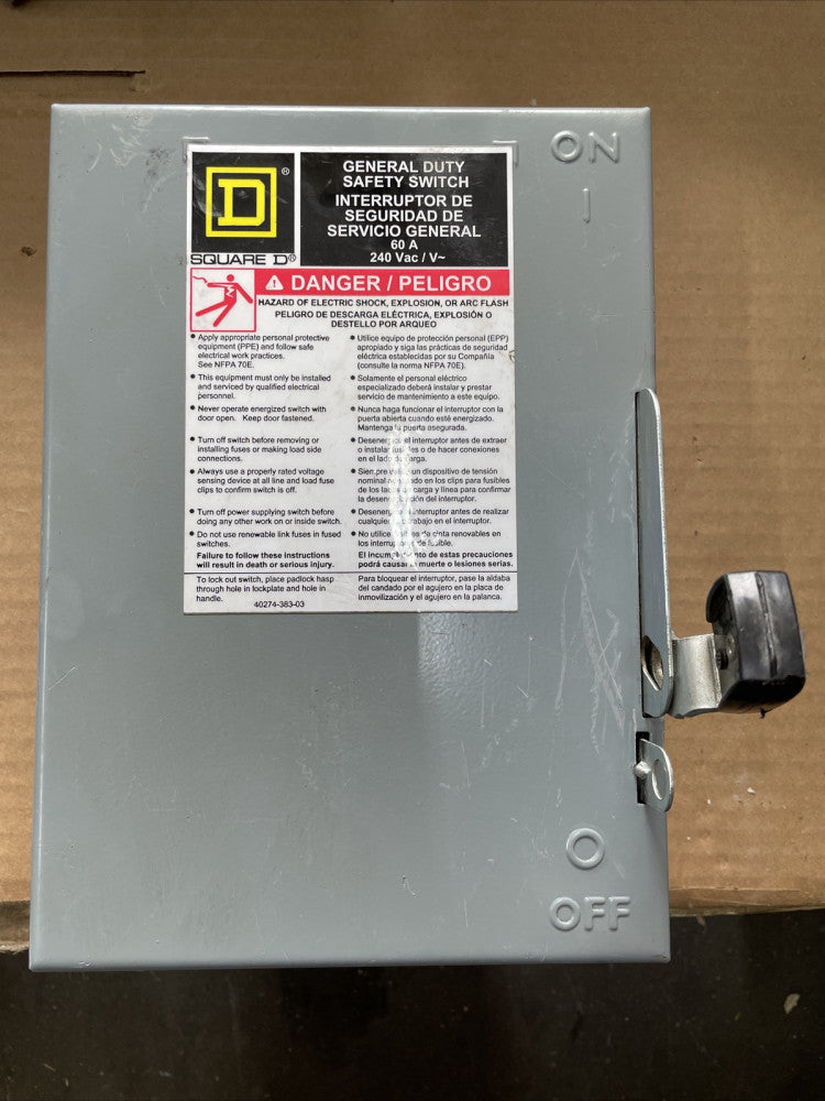 NEW OLD STOCK SQUARE D DU322 60 Amp  SAFETY SWITCH 240V