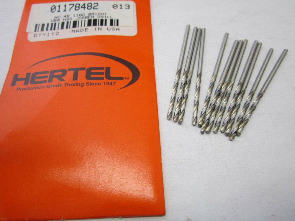 Lot of 12 #48 High Speed Jobber Length Drill Bits 118 Degree Bright