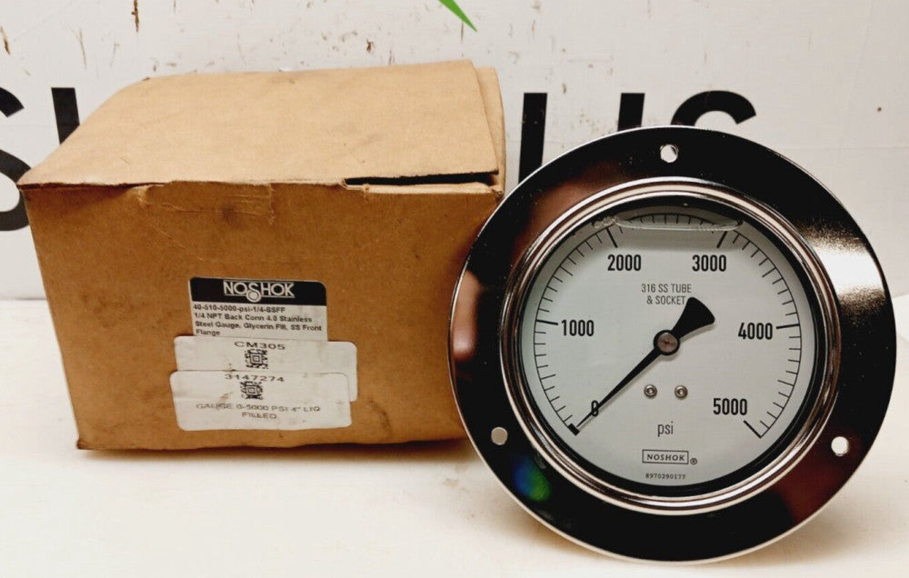 NEW NOSHOK  40-510-5000 4" STAINLESS STEEL GLYCERIN FILLED GAUGE